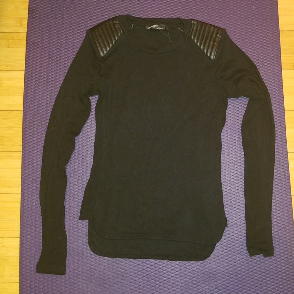 Zara Faux Leather Shoulder Pad T Shirt